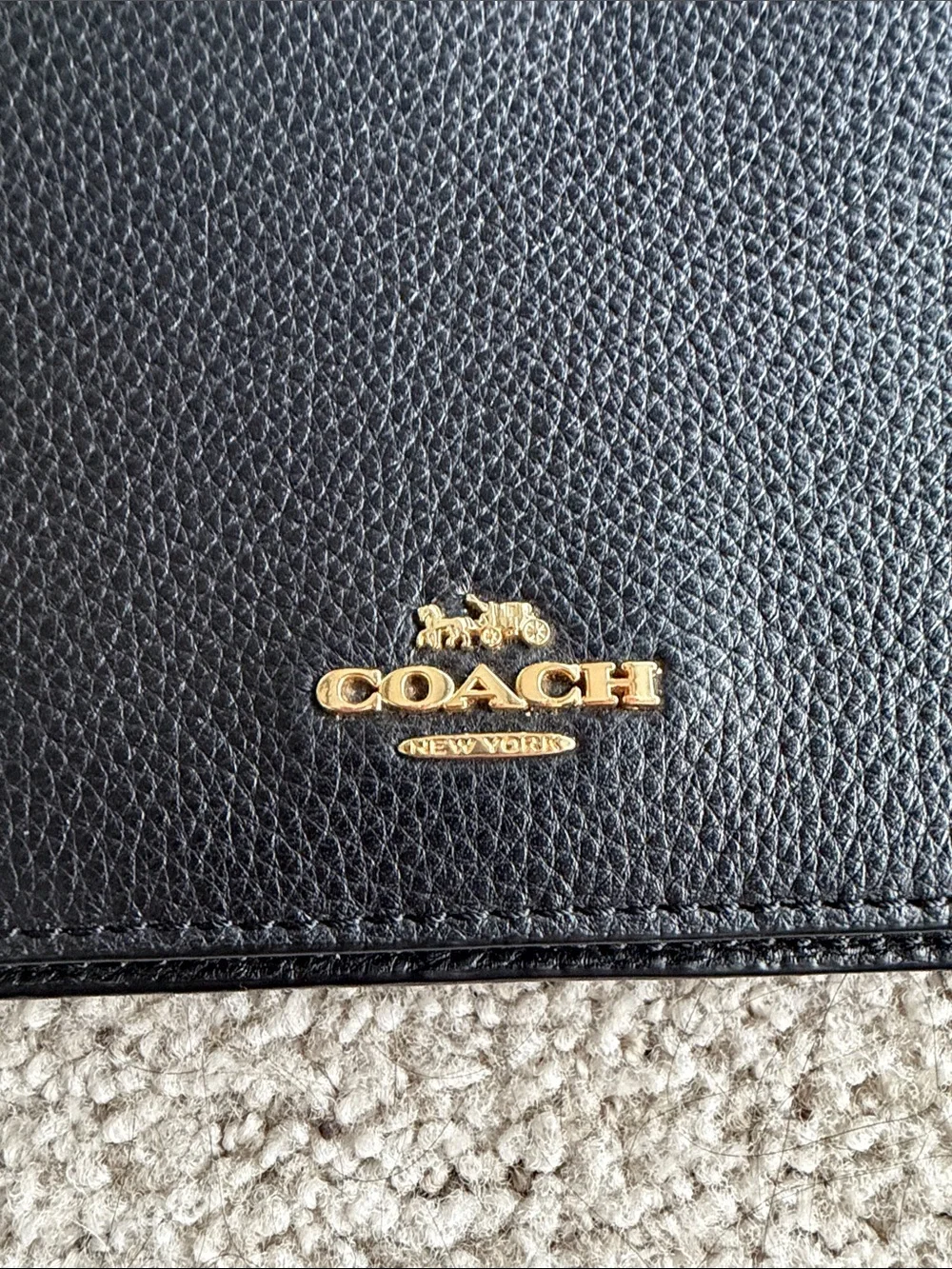 Coach Black Pebbled Leather Crossbody Wallet with Gold Logo - Picture 2 of 6